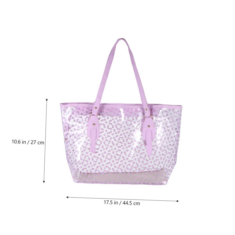 Polka Dot PVC Travel Tote Bag Women Waterproof Beach Handbag Toiletry Carryall - Image 4
