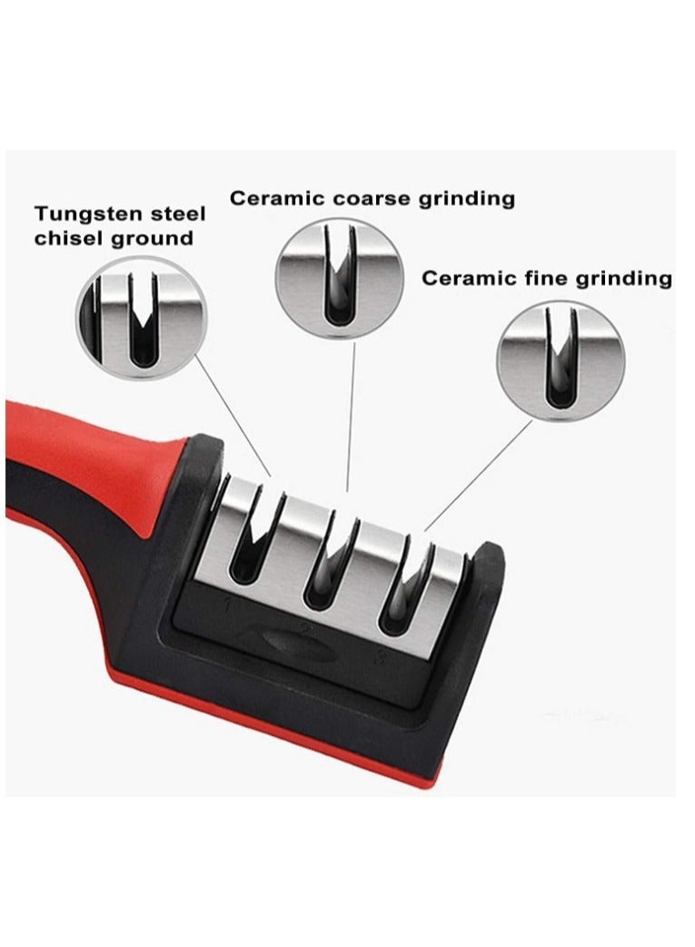 مسن سكاكين يدوي 4 في 1 لشحذ وتلميع السكينة والمقصات، مبرد سكاكين احترافي وأداة سن متعددة الاستخدامات للمطبخ، مثالي للطهاة والمنزل، تصميم بدون كهرباء أو ماء مع قاعدة مطاطية لثبات وسلامة الاستخدام - مشحذ سكين يدوي - Image 2