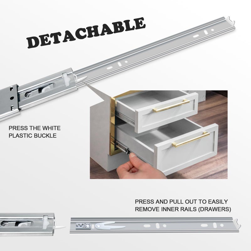 FCOUMY 16 Inch Soft Close Drawer Slides 4 Pairs Ball Bearing Full Extension Cabinet Drawer Slides 3 Fold, Side Mount, 100 Lb Capacity Heavy Duty Drawer Slide 16"" - Image 5