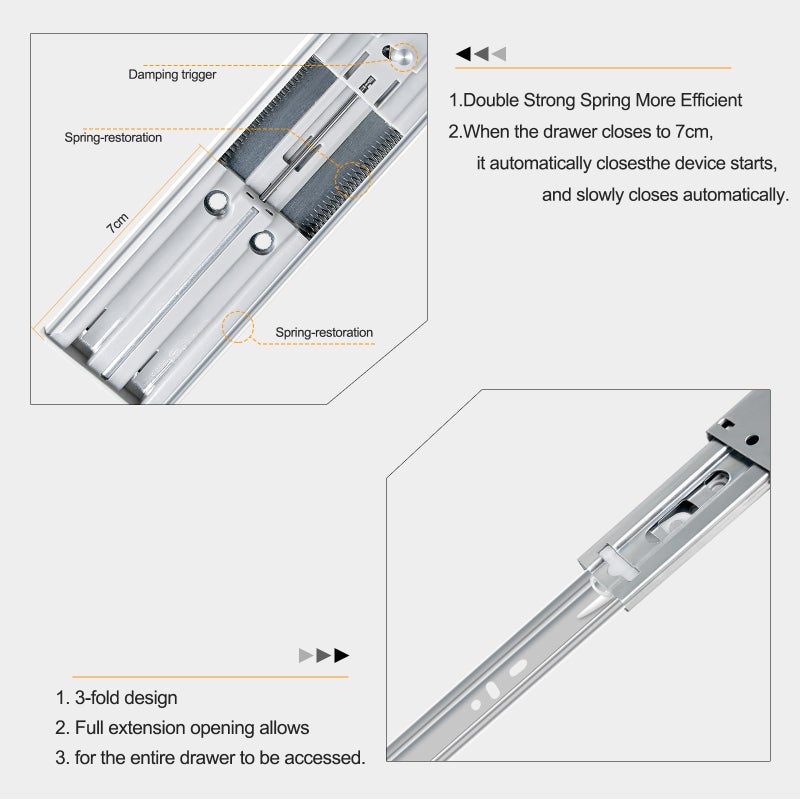 FCOUMY 16 Inch Soft Close Drawer Slides 4 Pairs Ball Bearing Full Extension Cabinet Drawer Slides 3 Fold, Side Mount, 100 Lb Capacity Heavy Duty Drawer Slide 16"" - Image 4