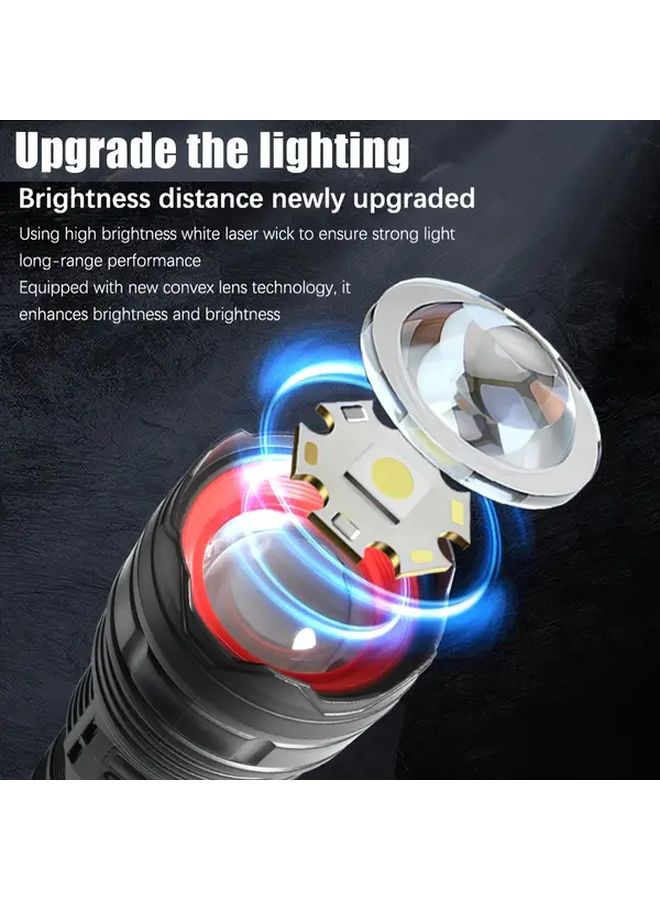 Ab Black Type C Rechargeable Ultra Bright Flashlight Adjustable Focus High Power Side Light Dual LED Beams Portable For Camping Hiking Emergency - Image 4