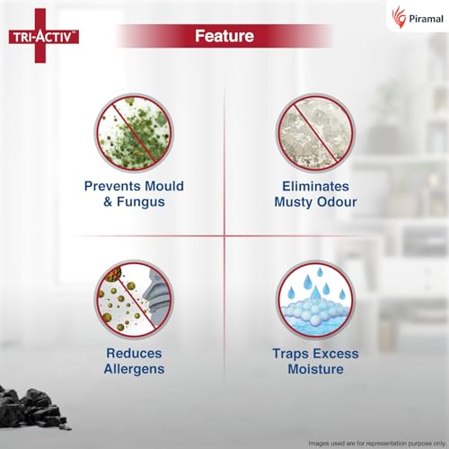 Tri-Activ Moisture Absorbers | Dehumidifier For Wardrobe, Closet, Shoe Rack | Absorption Capacity upto 600ml Each (Charcoal, Pack of 6) - Image 3