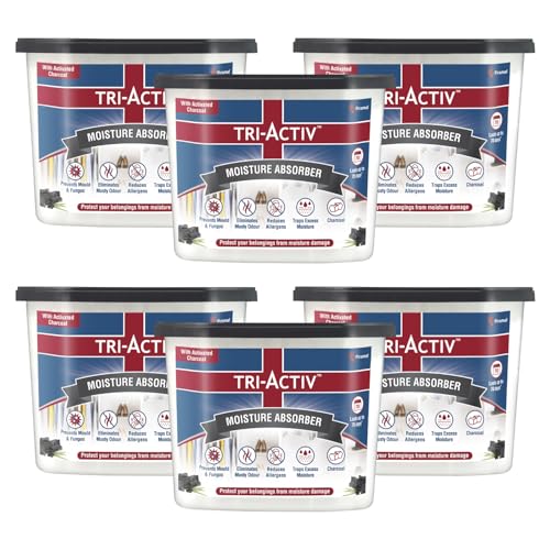 Tri-Activ Moisture Absorbers | Dehumidifier For Wardrobe, Closet, Shoe Rack | Absorption Capacity upto 600ml Each (Charcoal, Pack of 6) - Image 1