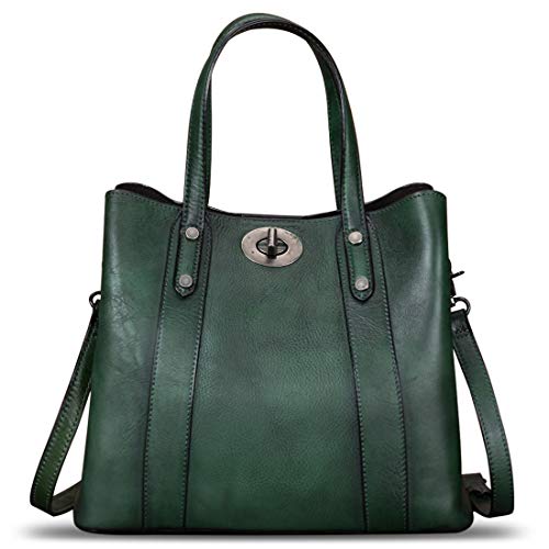 LRTO Genuine Leather Handbags for Women Satchel Purses Vintage Handmade Shoulder Bag Cowhide Top Handle Handbag Totes (Green) - Image 2