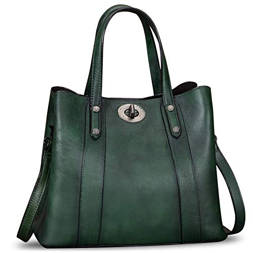 LRTO Genuine Leather Handbags for Women Satchel Purses Vintage Handmade Shoulder Bag Cowhide Top Handle Handbag Totes (Green) - Image 1
