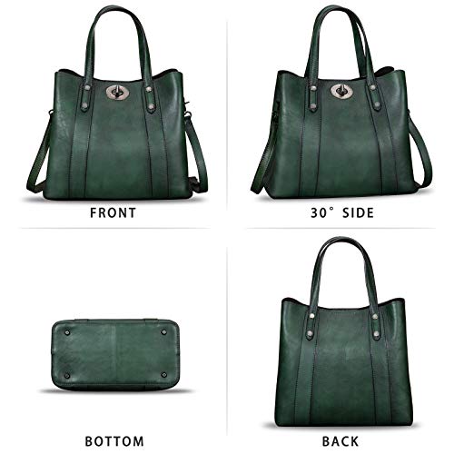 LRTO Genuine Leather Handbags for Women Satchel Purses Vintage Handmade Shoulder Bag Cowhide Top Handle Handbag Totes (Green) - Image 4