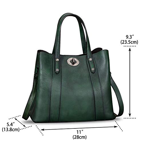 LRTO Genuine Leather Handbags for Women Satchel Purses Vintage Handmade Shoulder Bag Cowhide Top Handle Handbag Totes (Green) - Image 5