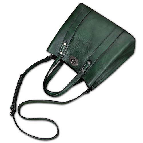 LRTO Genuine Leather Handbags for Women Satchel Purses Vintage Handmade Shoulder Bag Cowhide Top Handle Handbag Totes (Green) - Image 3