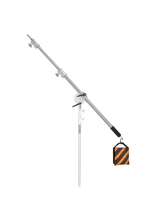 SUPON Stainless Steel Extension Boom Arm for Light Stand and C Stand, 3.6ft to 8.2ft Adjustable Crossbar Holding Arm, Universal Baby Pin Adapter with Sandbag for Studio Monolight Softbox Reflector - Image 1