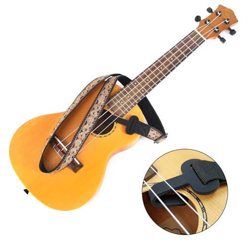 CLOUDMUSIC Ukulele Strap Clip On No Drill J Hook For Soprano Concert Tenor Baritone With Hawaiian Colorful Floral Pattern (Red Roses) - Image 3
