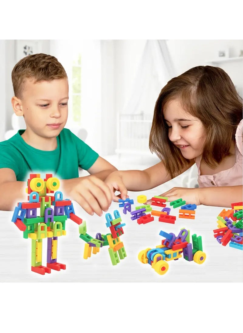 DIY Plastic 3D Building Blocks - 216 Piece STEM Educational Toys for Kids Ages 3+ - H-Shaped Interlocking Fat Brain Game Themed Construction Engineering Set  - Image 2