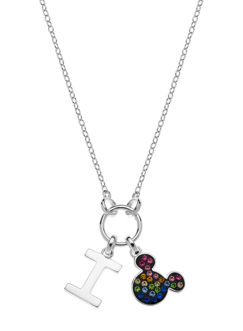 Disney Disney "Official" Mickey Mouse Rainbow Crystal with Letter I Pendant in 18K Sterling Silver Necklace - Image 1