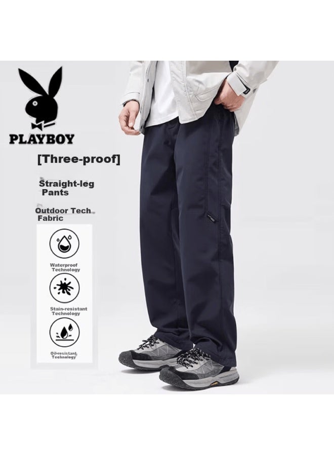 Playboy Men's Casual Pants Autumn Winter New Outdoor Three-resistant Softshell Loose Straight-leg Plus Size Fleece-lined Pants - Image 1