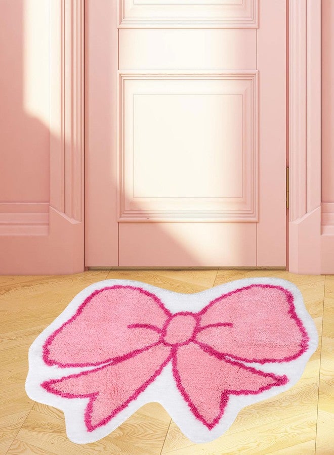 Whaline Pink Bow Bath Rug Cute Coquette Bow Tufted Bath Mat Non Slip Floor Mat for Home Kitchen Bathroom Bedroom Porch Entryway - Image 4