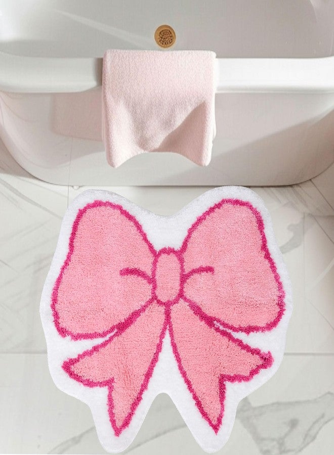 Whaline Pink Bow Bath Rug Cute Coquette Bow Tufted Bath Mat Non Slip Floor Mat for Home Kitchen Bathroom Bedroom Porch Entryway - Image 1