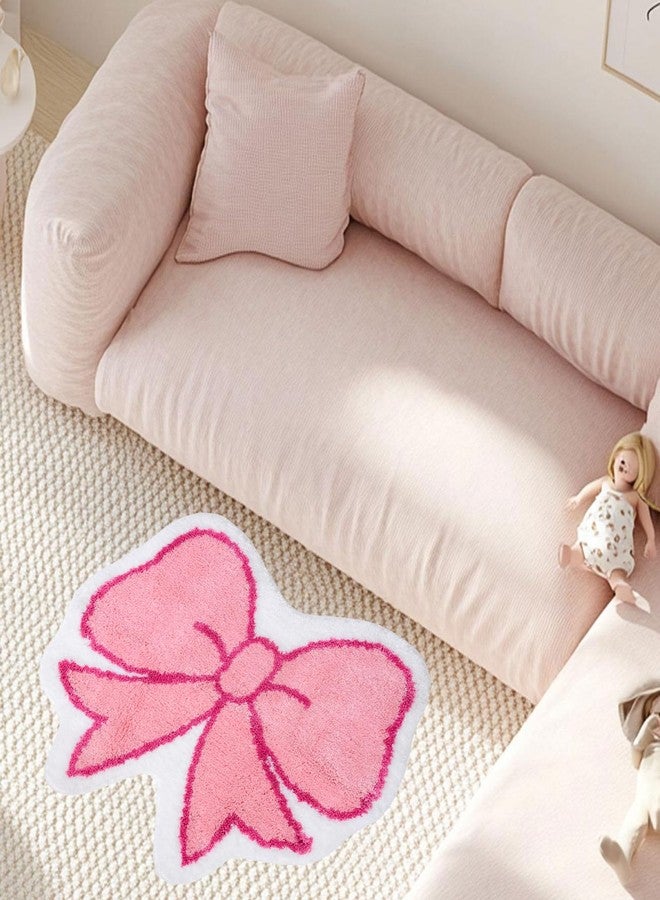 Whaline Pink Bow Bath Rug Cute Coquette Bow Tufted Bath Mat Non Slip Floor Mat for Home Kitchen Bathroom Bedroom Porch Entryway - Image 5