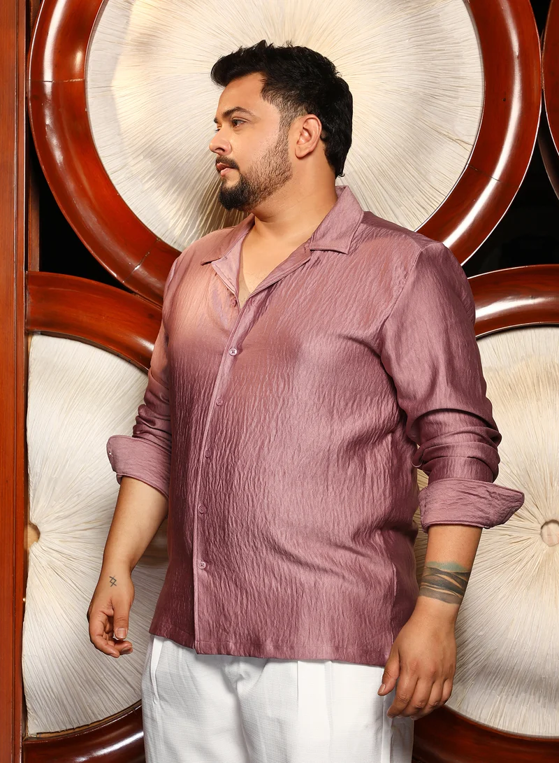 Instafab Plus Instafab Plus Men's Blush Pink Satin Cuban Shirt For Casual Wear | Cuban Collar | Long Cuffed Sleeves | Button Closure | Plus Size Shirt Crafted With Comfort Fit For Everyday Wear