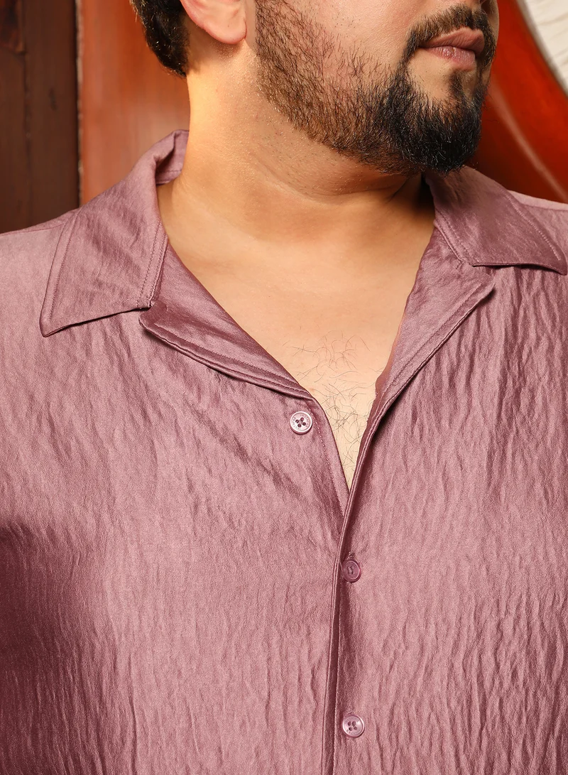 Instafab Plus Instafab Plus Men's Blush Pink Satin Cuban Shirt For Casual Wear | Cuban Collar | Long Cuffed Sleeves | Button Closure | Plus Size Shirt Crafted With Comfort Fit For Everyday Wear