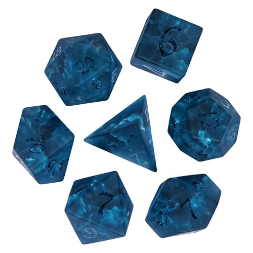 UDIXI Blue Cracked Glass DND Dice Set 7 Piece Glass Polyhedral Dice Set DD for Role Playing Game and Tabletop Game - Image 1