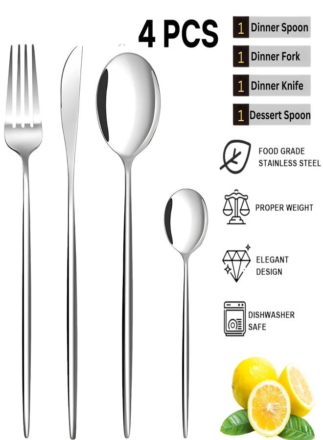Clovis Silver Silverware Set 04 Pieces, Stainless Steel Long Flatware Set， Service for 6， Kitchen Utensil Set, Tableware Long Cutlery Set, Satin Finished Polished & Dishwasher Safe (04, Silver) - Image 2