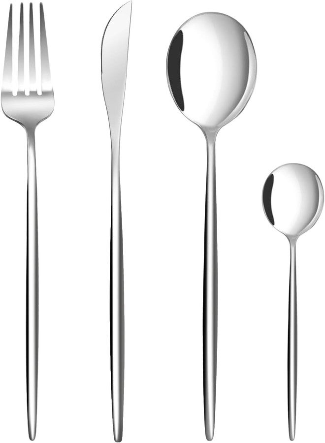 Clovis Silver Silverware Set 04 Pieces, Stainless Steel Long Flatware Set， Service for 6， Kitchen Utensil Set, Tableware Long Cutlery Set, Satin Finished Polished & Dishwasher Safe (04, Silver) - Image 1