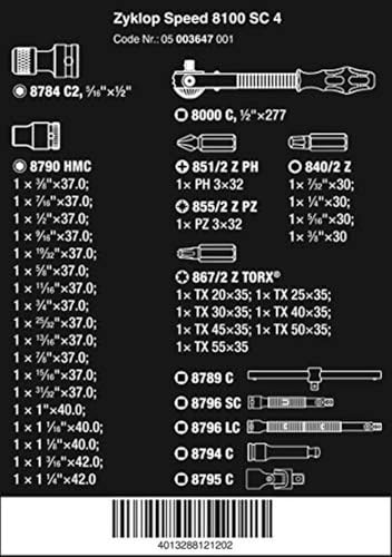 Wera ويرا 5003647001 زيكلوب 8100 SC 4 1/2 بوصة مجموعة مفتاح عزم SAE، 38 قطعة - Image 2