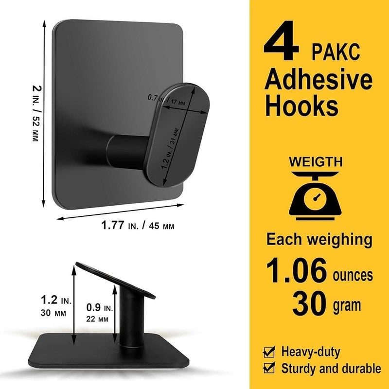 Bukela 6 Pcs Adhesive Hooks, Wall Hooks Stainless Steel, Adhesive Wall Hooks for Shower, Bathroom, Kitchen, Glass Door (Black) - Image 2