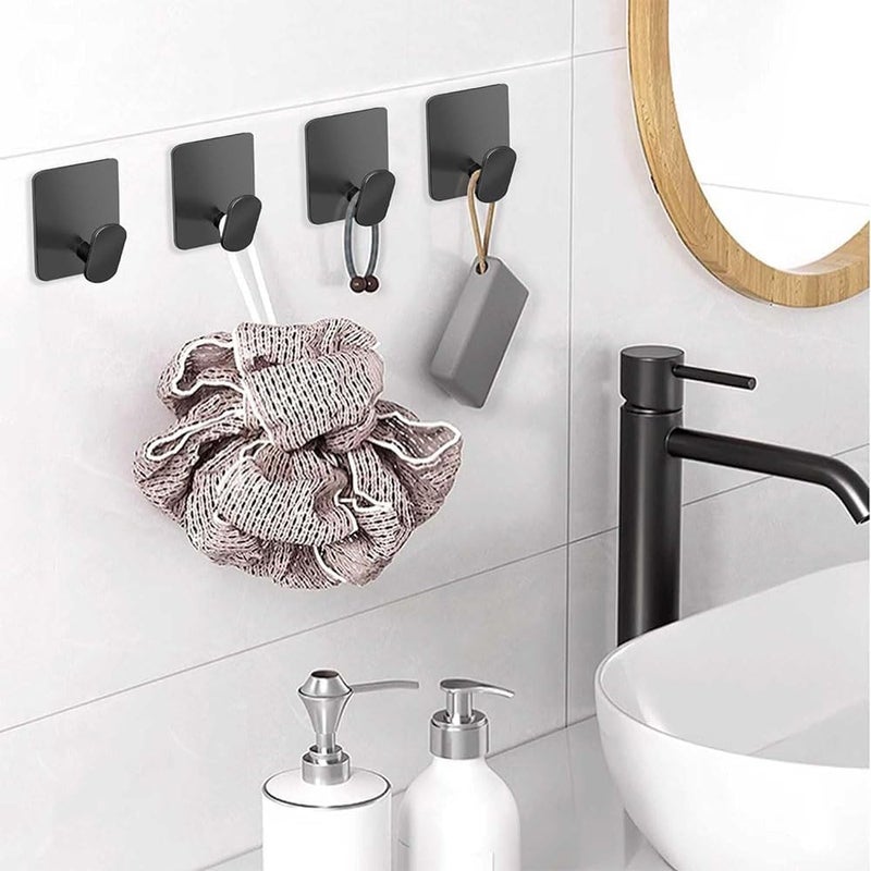 Bukela 6 Pcs Adhesive Hooks, Wall Hooks Stainless Steel, Adhesive Wall Hooks for Shower, Bathroom, Kitchen, Glass Door (Black) - Image 5