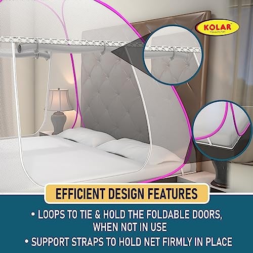 Kolar Mosquito Net for Double Bed, 6.5x6.5 Feet Premium Double Bed Machardani, Strong and Durable, Tent Type, Foldable, Corrosion Resistant, King Size, Pink Color - Image 3