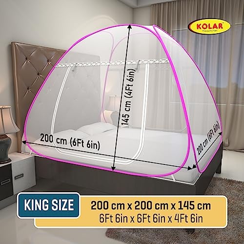 Kolar Mosquito Net for Double Bed, 6.5x6.5 Feet Premium Double Bed Machardani, Strong and Durable, Tent Type, Foldable, Corrosion Resistant, King Size, Pink Color - Image 4