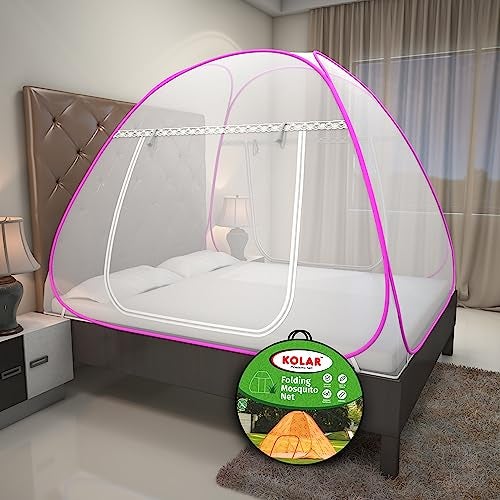 Kolar Mosquito Net for Double Bed, 6.5x6.5 Feet Premium Double Bed Machardani, Strong and Durable, Tent Type, Foldable, Corrosion Resistant, King Size, Pink Color - Image 1