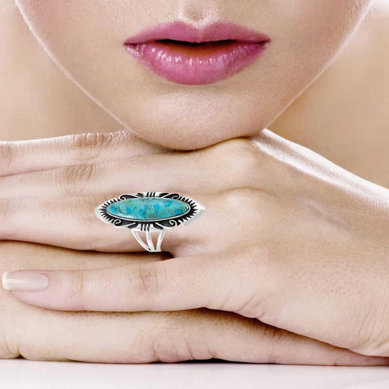 Turquoise Network Turquoise Ring Sterling Silver 925 Genuine Gemstones Size 6 to 11 (Turquoise) (10) - Image 4