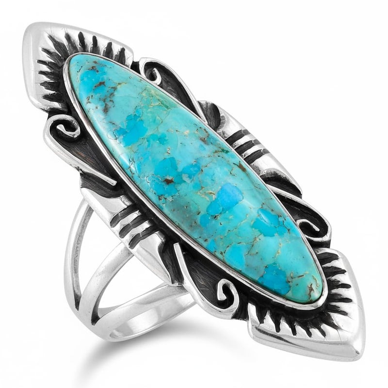 Turquoise Network Turquoise Ring Sterling Silver 925 Genuine Gemstones Size 6 to 11 (Turquoise) (10) - Image 1
