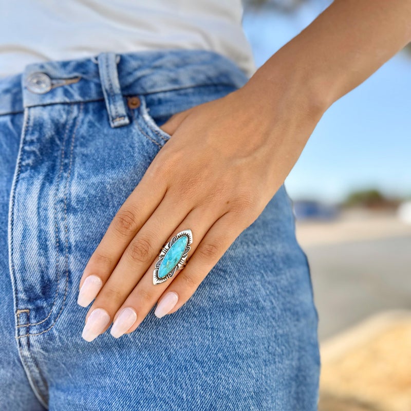 Turquoise Network Turquoise Ring Sterling Silver 925 Genuine Gemstones Size 6 to 11 (Turquoise) (10) - Image 3
