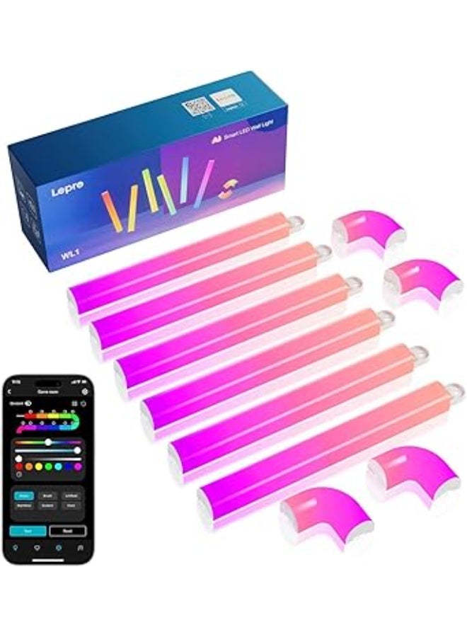 Lepro WL1 AI Smart Wall Lights, Music Sync RGB light Bar, Voice Control, Personalized AI Lighting Designer, for Home Decor, Gaming Light, Work with Alexa, Google Assistant,6 Pcs with 4 Corners - Image 1
