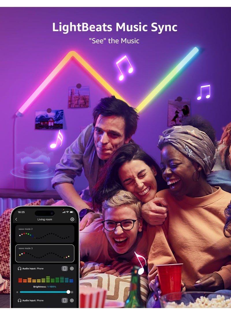Lepro WL1 AI Smart Wall Lights, Music Sync RGB light Bar, Voice Control, Personalized AI Lighting Designer, for Home Decor, Gaming Light, Work with Alexa, Google Assistant,6 Pcs with 4 Corners - Image 2