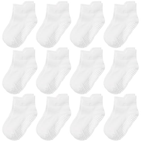 Tphon Non Slip Toddler Socks 12 Pairs Kids Grip Sock for Boys Girls Baby Ankle Socks with Gripper for 5-7 Year Children - Image 1