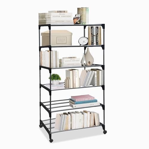 ROBMOB 6 Tier Metal Book Shelf Tall Narrow Storage Rack for Kids and Adults Modern Bookshelf Unit for Nursery, School, Home, and Office, Floor Mount Open - Image 1