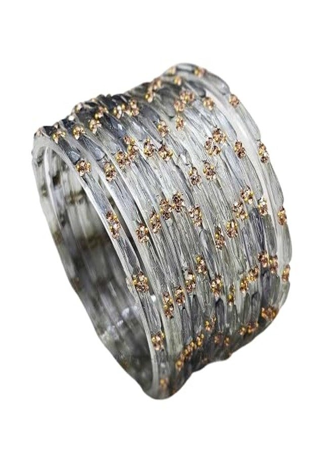 BANGLESKART Glass Bangles Set with Diamond Stone For Women & Girls | Stylish Glass Bangles | Fancy Chudi Set | Traditional Women's Bangles | Fashion Jewellery- Crystal Gray (2.6) - Image 2