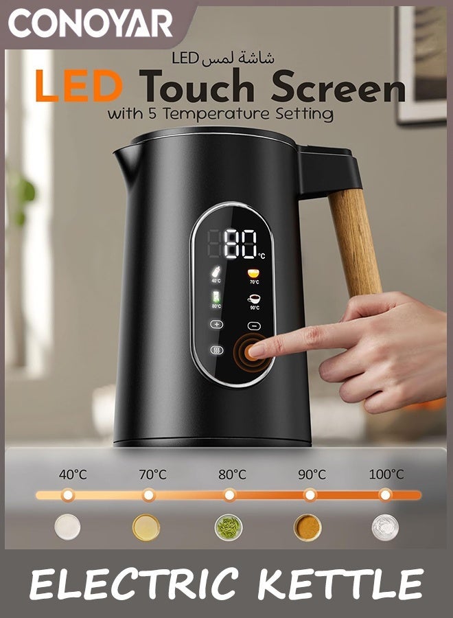 CONOYAR Electric Kettle 2200W Fast Water Boiler, 1.7L Kettle Stainless Steels With Temperature Control For LED Touch Screen, Double Wall Anti Scald Water Heater 2H Keep Warm For Home - Image 3