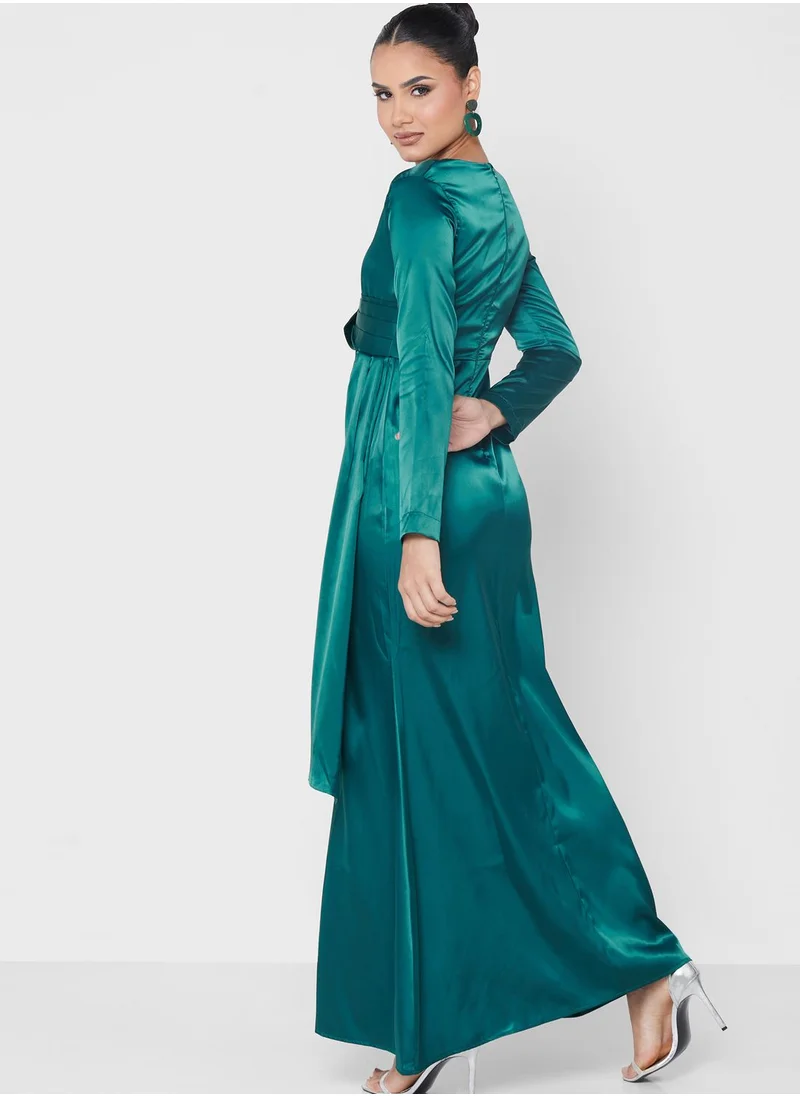 Khizana Pleated Front Satin Dress