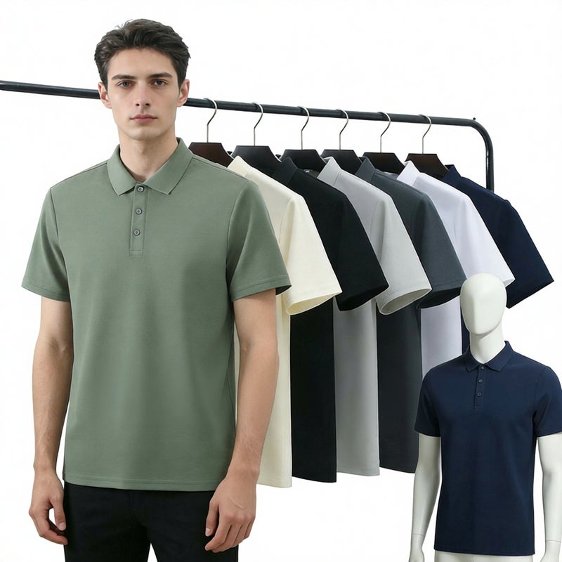 Men's Short Sleeve Polo Shirt Casual Solid Crew Neck Summer Top - Image 1