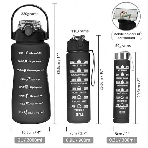 ABOUT SPACE Water Bottle - 3Pcs 2L,750ml & 300ml Light-weight, Leak-proof, BPA-free Motivational Sipper, Time Marker & Mobile Holder for Online Gym Kids,Adults Office (Gradient) Plastic, multicolor - Image 2