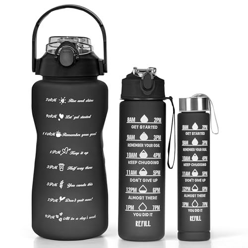 ABOUT SPACE Water Bottle - 3Pcs 2L,750ml & 300ml Light-weight, Leak-proof, BPA-free Motivational Sipper, Time Marker & Mobile Holder for Online Gym Kids,Adults Office (Gradient) Plastic, multicolor - Image 1
