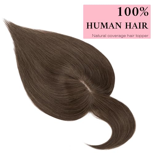 SEGO 100 Real Human Hair Toppers with Air Bangs Silk Base 150 Density Clip in Topper 2751 HairPieces for Women with ThinningHair Loss Cover Gray - Image 5