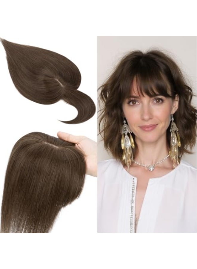 SEGO 100 Real Human Hair Toppers with Air Bangs Silk Base 150 Density Clip in Topper 2751 HairPieces for Women with ThinningHair Loss Cover Gray - Image 1