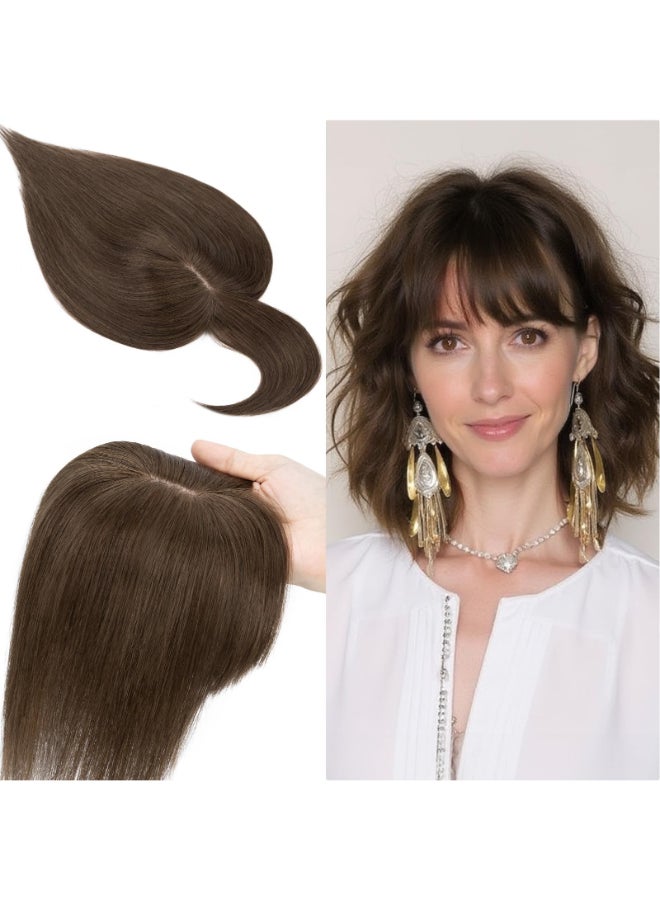 SEGO 100 Real Human Hair Toppers with Air Bangs Silk Base 150 Density Clip in Topper 2751 HairPieces for Women with ThinningHair Loss Cover Gray - Image 3