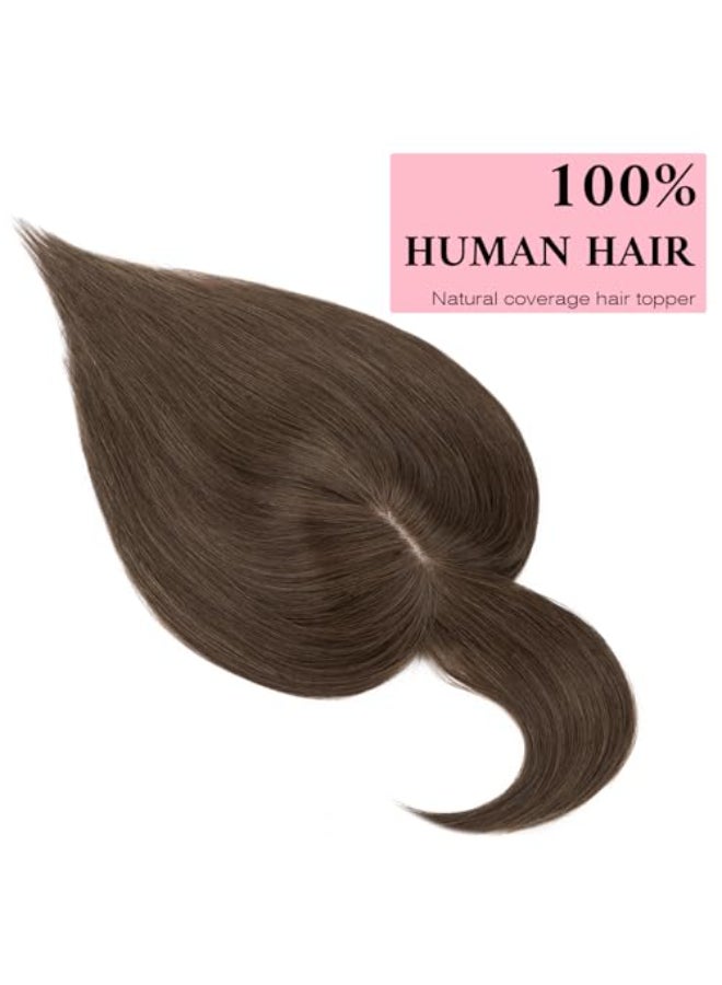SEGO 100 Real Human Hair Toppers with Air Bangs Silk Base 150 Density Clip in Topper 2751 HairPieces for Women with ThinningHair Loss Cover Gray - Image 4