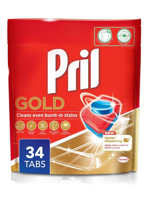 Gold Automatic Dishwashing Tablets , 34 Tabs. Faster Dissolving tab with deep clean and Cleans even burnt -in stains