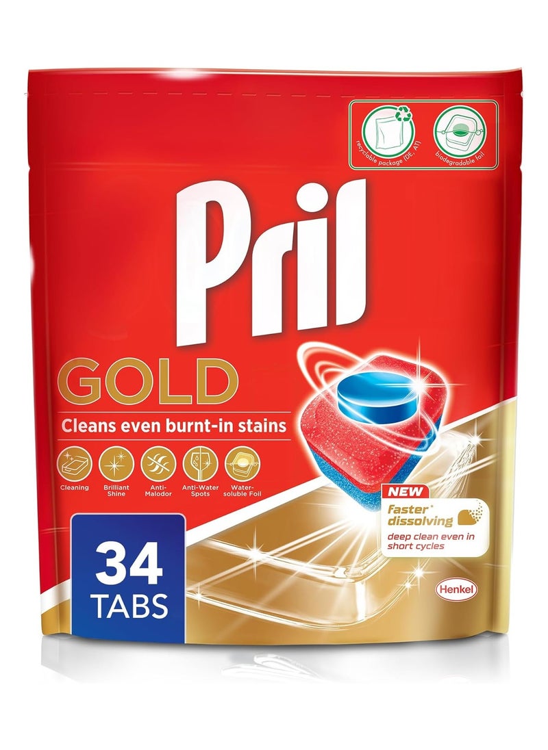 Gold Automatic Dishwashing Tablets , 34 Tabs. Faster Dissolving tab with deep clean and Cleans even burnt -in stains